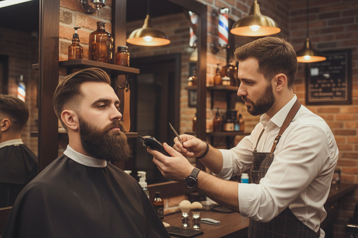 Perfilado y cuidado de barba con enfoque en simetría y presencia.
Un servicio que refuerza el carácter y la identidad masculina a través del detalle.