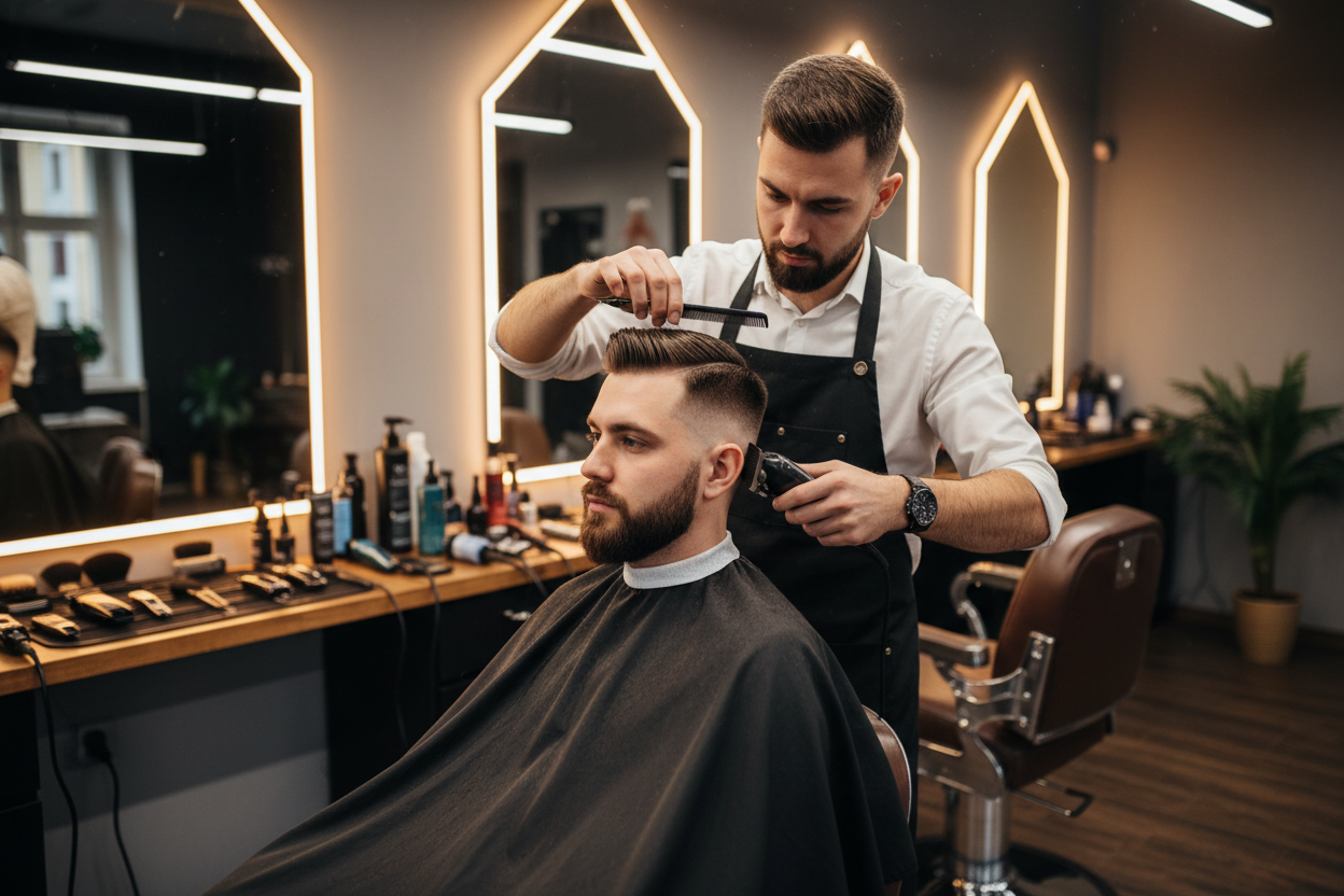 Servicio integral de corte y barba.
Diseñado para lograr equilibrio, presencia y una imagen completa.
Precisión en cada trazo, coherencia en el resultado.