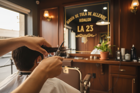 UN CORTE CLASICO A TIJERA CON LAS LETRAS DE JARDIN DE TULA DE ALLENDE HIDALGO Y LA 23 AL FONDO